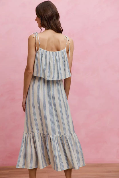 stripe tiered shoulder So Me Stripe Tiered Shoulder Tie Midi Lined Dress view 3 (dress) - shop at us.meeeshop