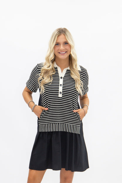 Striped Knit Top with Attached Skirt, Black in Black view 5 - Fall Wardrobe Essential - Striped Knit Top Women