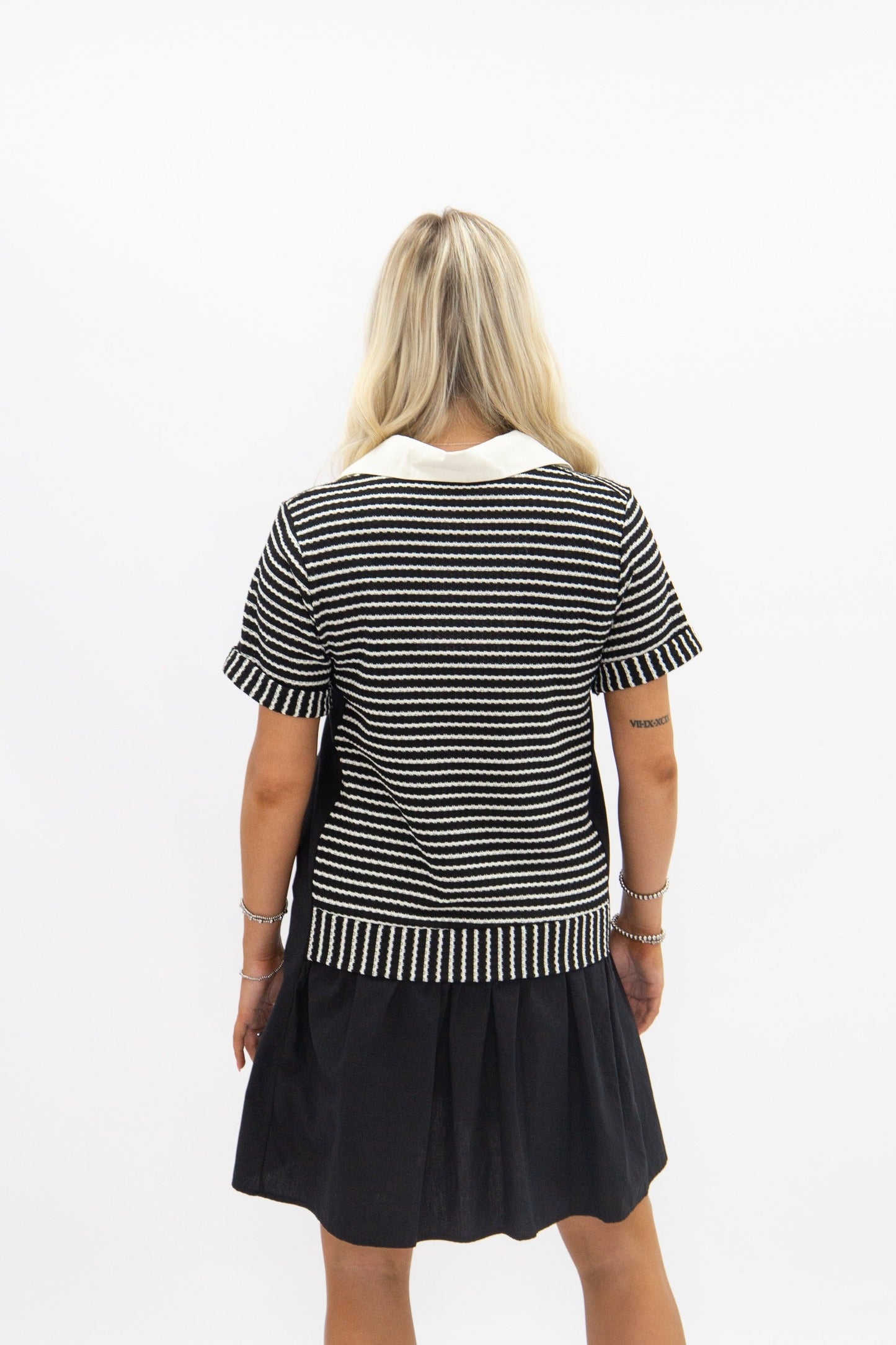 Striped Knit Top with Attached Skirt, Black view 8 - Fall Wardrobe Essential - Striped Knit Top Women