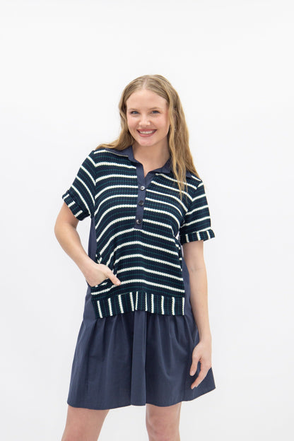 Striped Knit Top with Attached Skirt, Navy in Navy view 5 - Fall Wardrobe Essential - Striped Knit Top Women