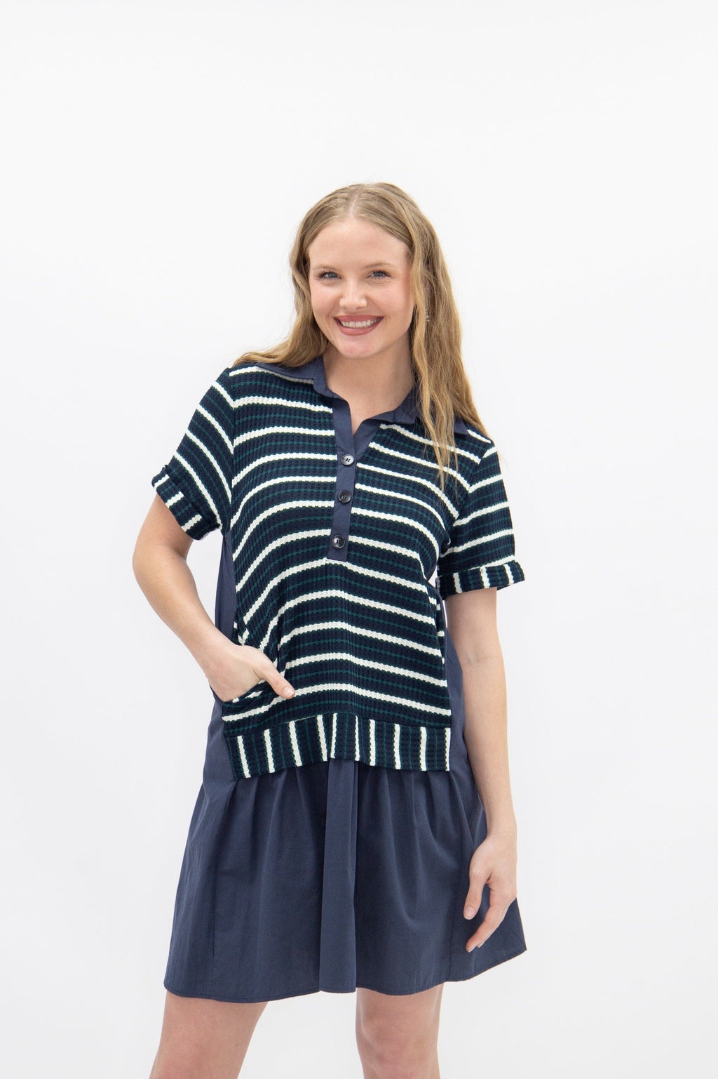Striped Knit Top with Attached Skirt, Navy Navy view 5 (top) - striped knit top zara, striped knit top  - shop at us.meeeshop