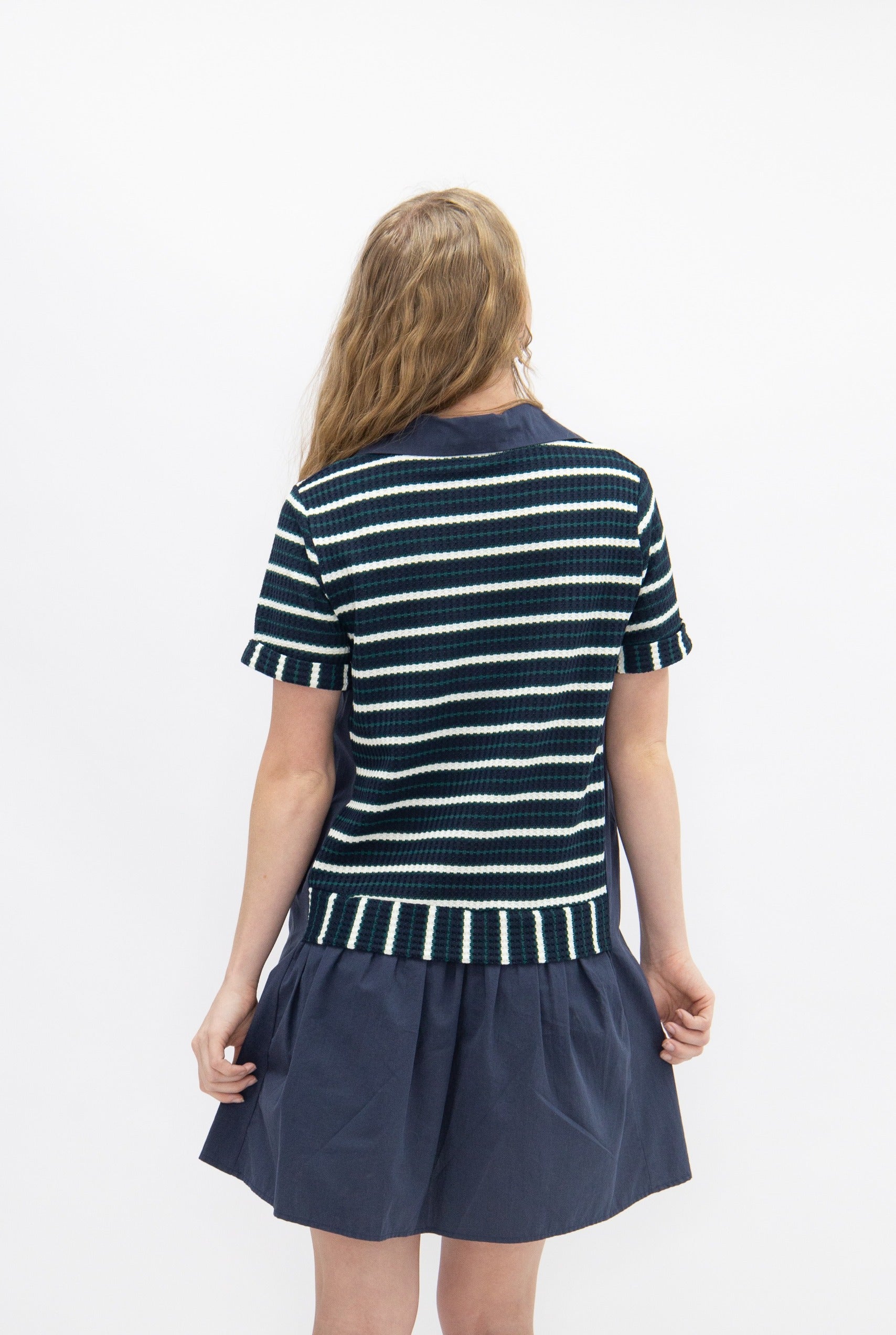 Striped Knit Top with Attached Skirt, Navy view 8 - Fall Wardrobe Essential - Striped Knit Top Women