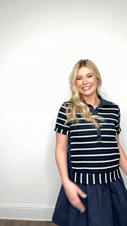 Striped Knit Top with Attached Skirt, Navy view 9 - Fall Wardrobe Essential - Striped Knit Top Women