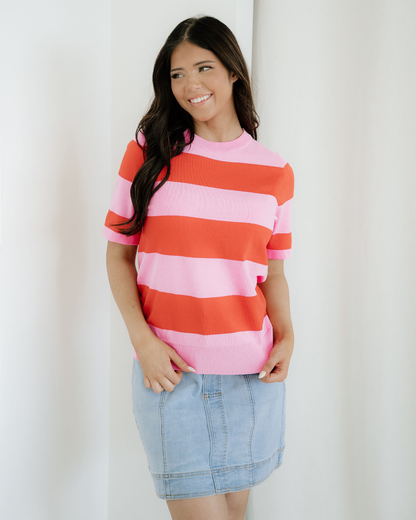 striped knitted sweater Striped Knitted Sweater Tee - Pink view 5 (top) - shop at us.meeeshop