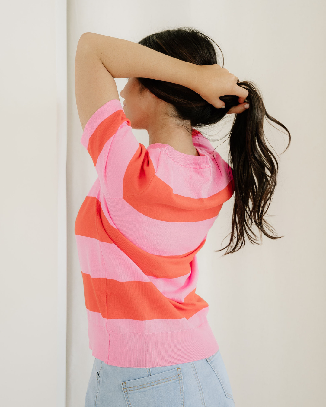striped knitted sweater Striped Knitted Sweater Tee - Pink view 6 (top) - shop at us.meeeshop