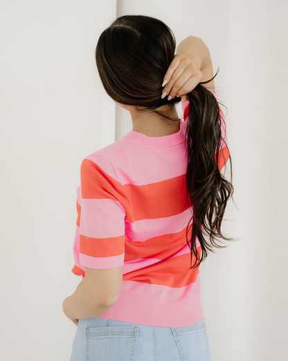 striped knitted sweater Striped Knitted Sweater Tee - Pink view 7 (top) - shop at us.meeeshop