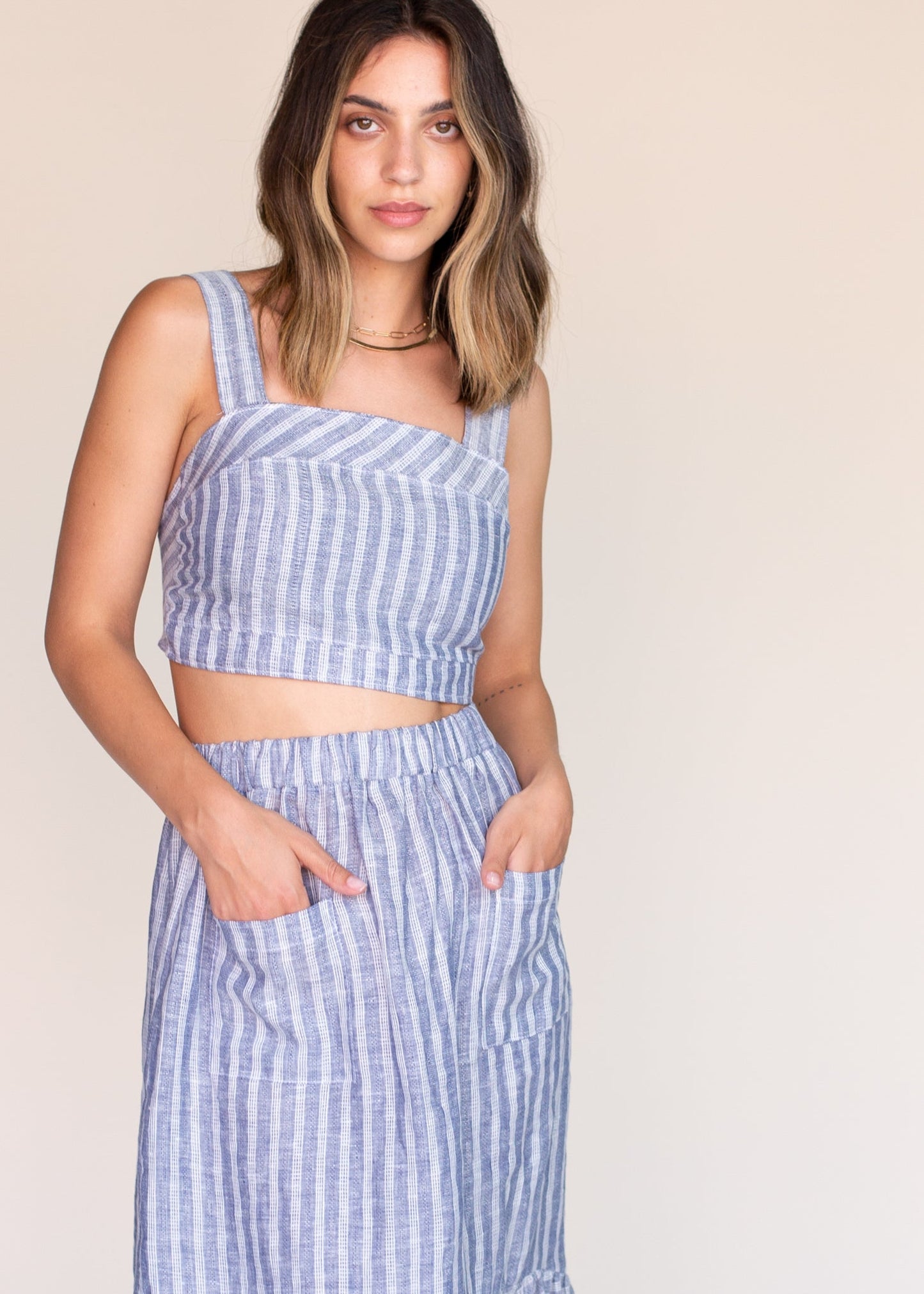Striped Linen Tank in L view 4 - Striped Linen Tank Top
