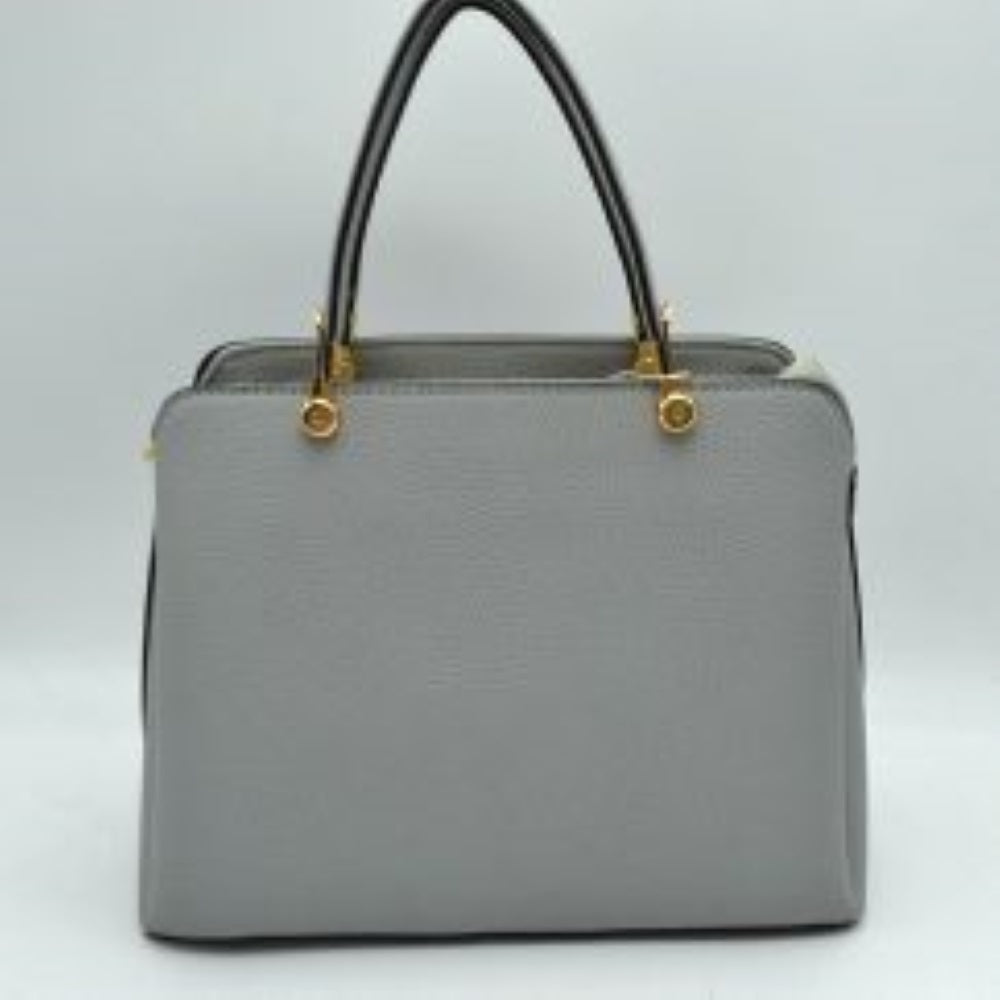 Structured Top Handle Handbag with Zipper Closures in Gray view 10 - Structured Top Handle Bag