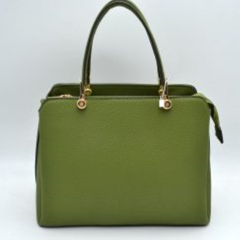 Structured Top Handle Handbag with Zipper Closures in Green view 11 - Structured Top Handle Bag