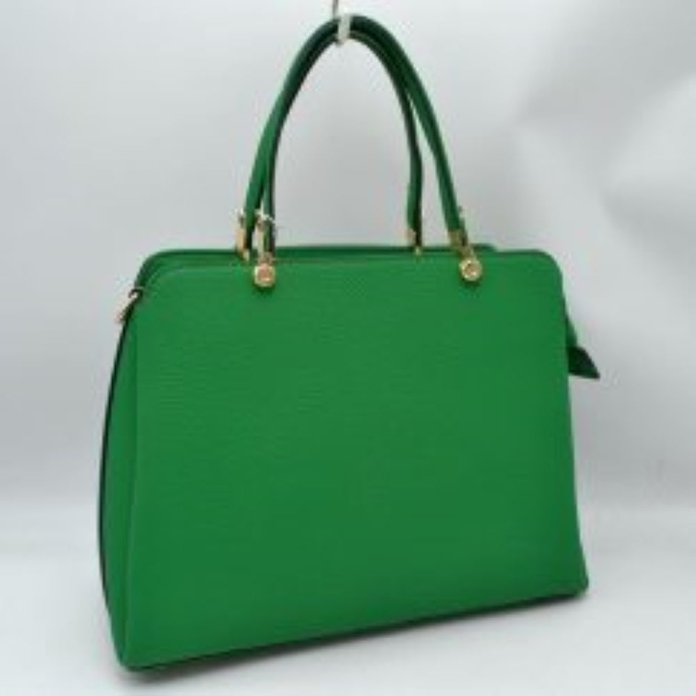 Structured Top Handle Handbag with Zipper Closures in Kelly Green view 12 - Structured Top Handle Bag