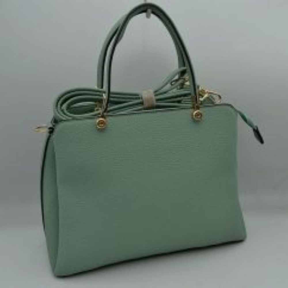 Structured Top Handle Handbag with Zipper Closures in Mint view 13 - Structured Top Handle Bag