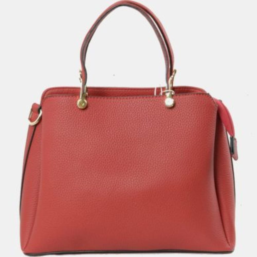 Structured Top Handle Handbag with Zipper Closures in Red view 17 - Structured Top Handle Bag