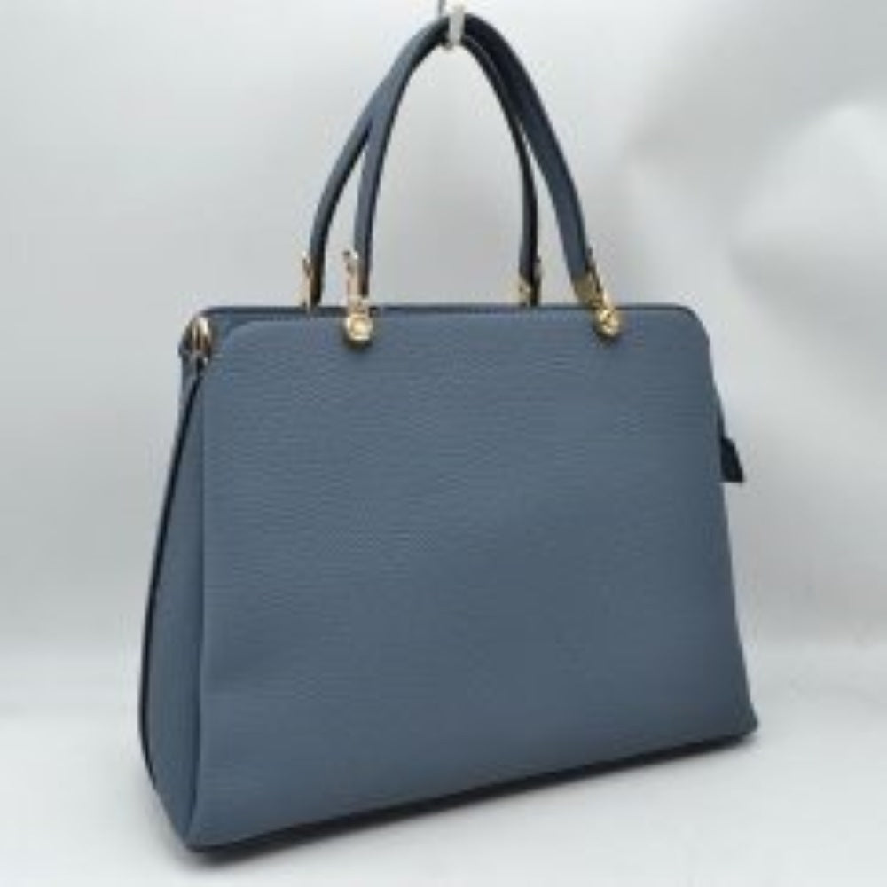 Structured Top Handle Handbag with Zipper Closures in Royal Blue view 18 - Structured Top Handle Bag