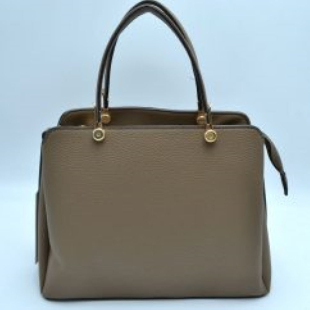 Structured Top Handle Handbag with Zipper Closures in Stone view 19 - Structured Top Handle Bag