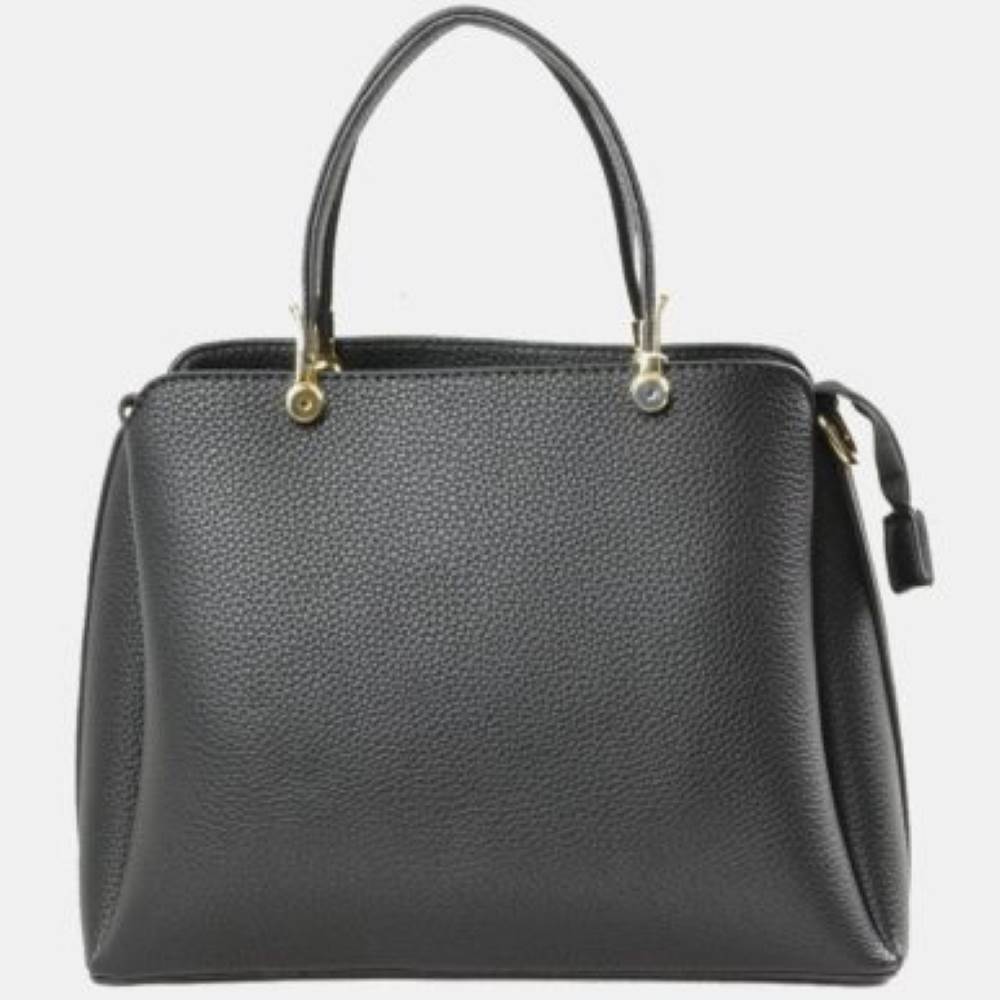 Structured Top Handle Handbag with Zipper Closures in Black view 2 - Structured Top Handle Bag
