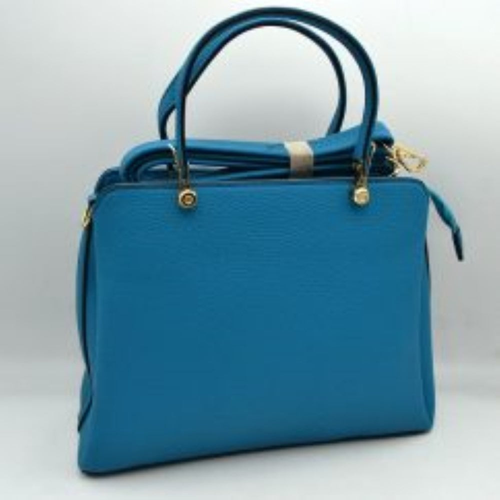 Structured Top Handle Handbag with Zipper Closures in Turquoise view 20 - Structured Top Handle Bag