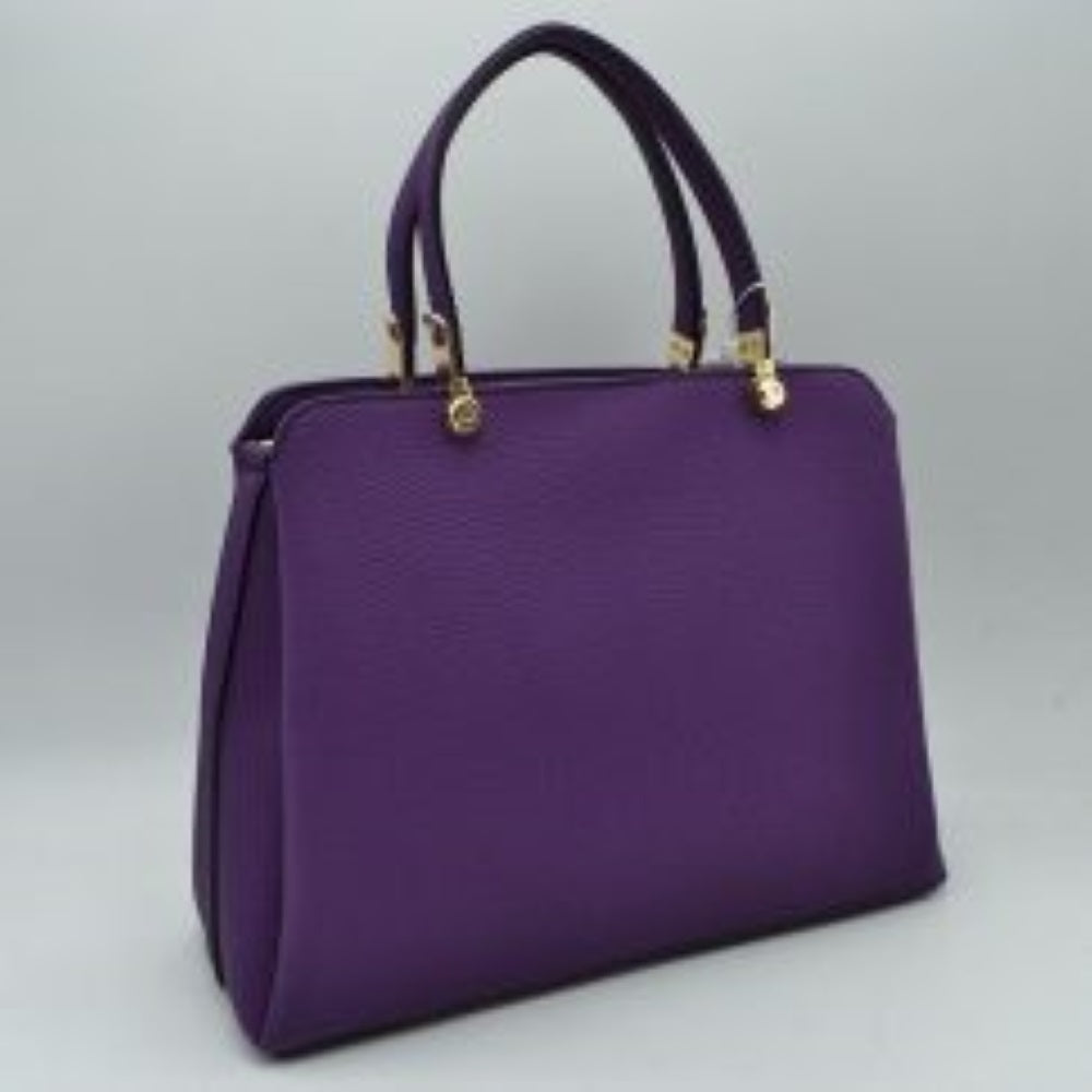 Structured Top Handle Handbag with Zipper Closures in Violet view 21 - Structured Top Handle Bag