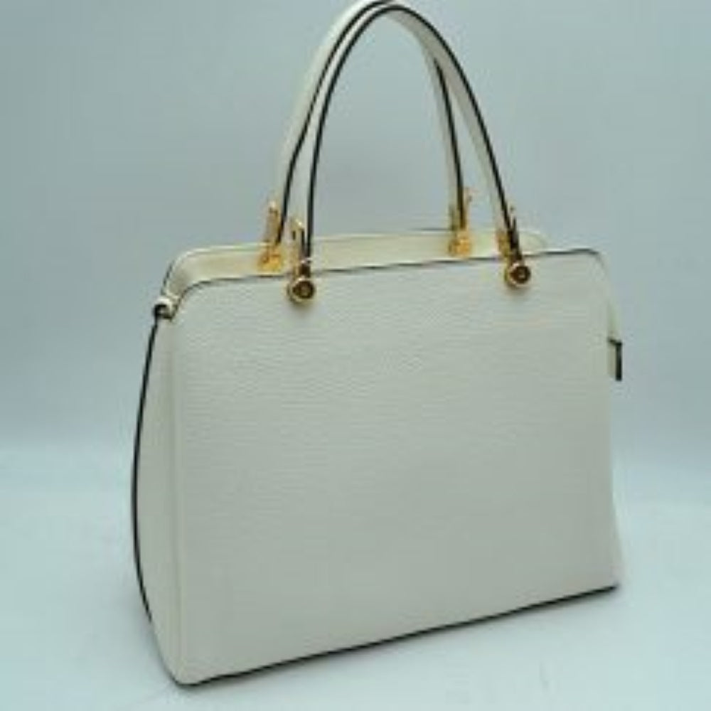 Structured Top Handle Handbag with Zipper Closures in Clear White view 22 - Structured Top Handle Bag