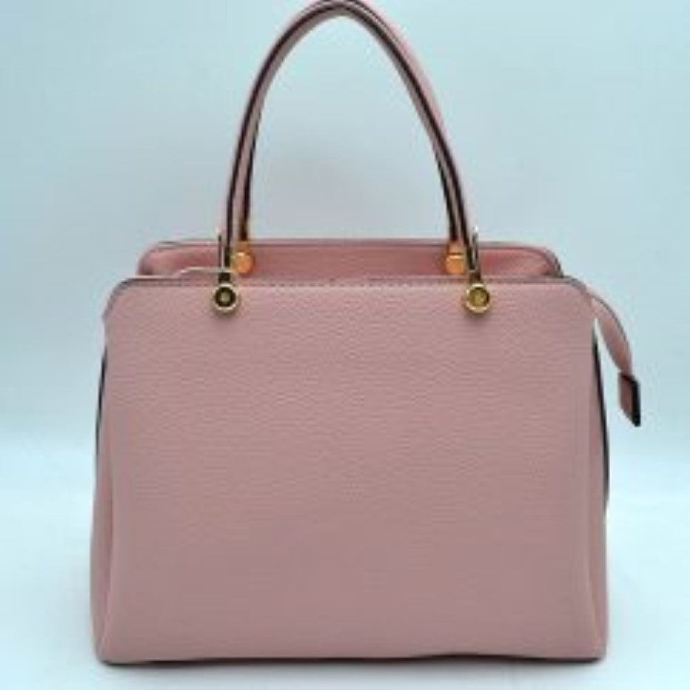 Structured Top Handle Handbag with Zipper Closures in Blush view 4 - Structured Top Handle Bag