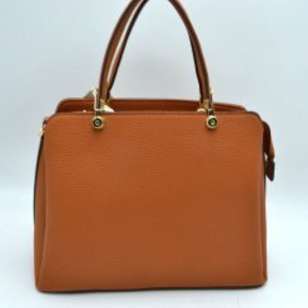 Structured Top Handle Handbag with Zipper Closures in Brown view 5 - Structured Top Handle Bag