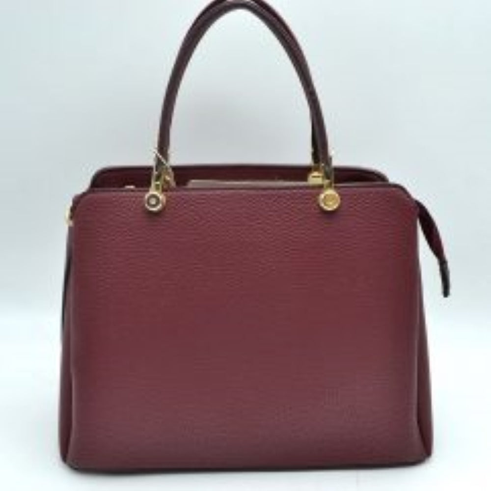 Structured Top Handle Handbag with Zipper Closures in Burgundy view 6 - Structured Top Handle Bag