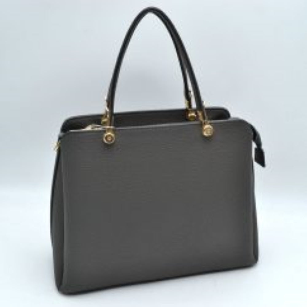 Structured Top Handle Handbag with Zipper Closures in Dusty Gray view 8 - Structured Top Handle Bag