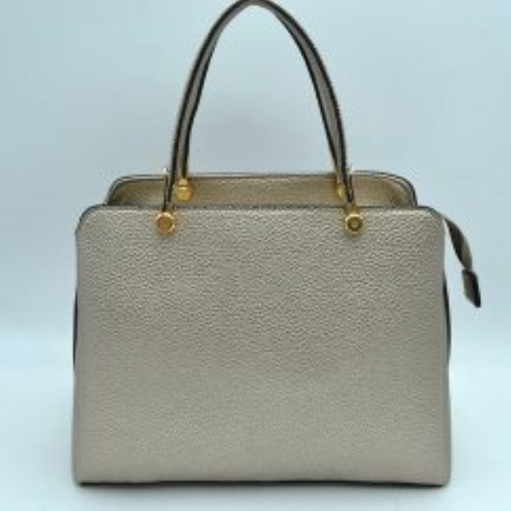 Structured Top Handle Handbag with Zipper Closures in Dusty Silver view 9 - Structured Top Handle Bag