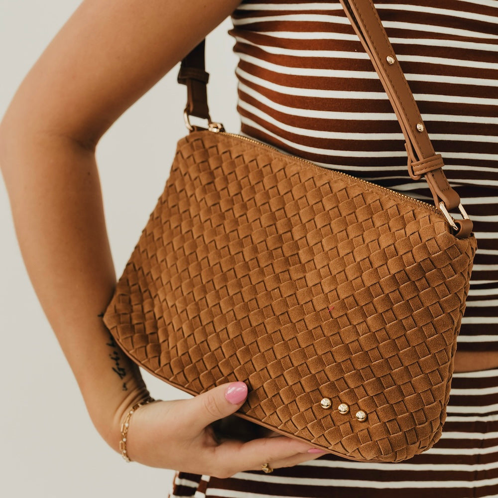 Suede Harper Hobo Shoulder Bag in Chocolate view 3 - Harper Suede Bag