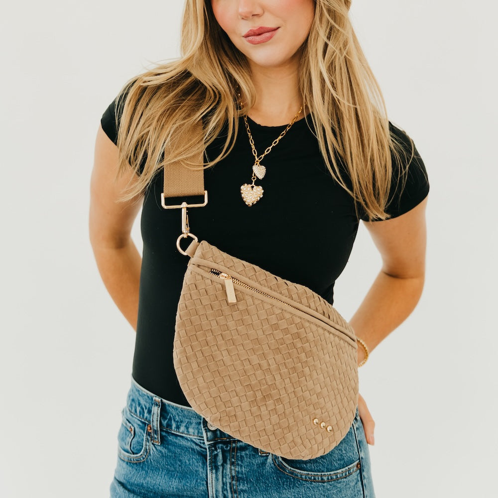 Suede Westlyn Woven Bum Bag Suede Chocolate view 2 (bag) - suede westlyn bum bag, suede westlyn woven b - shop at us.meeeshop