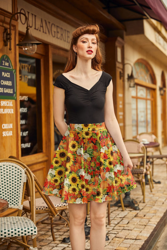 Sunflower & Pumpkin Skater Skirt in XS - Sunflower Pumpkin Shirt