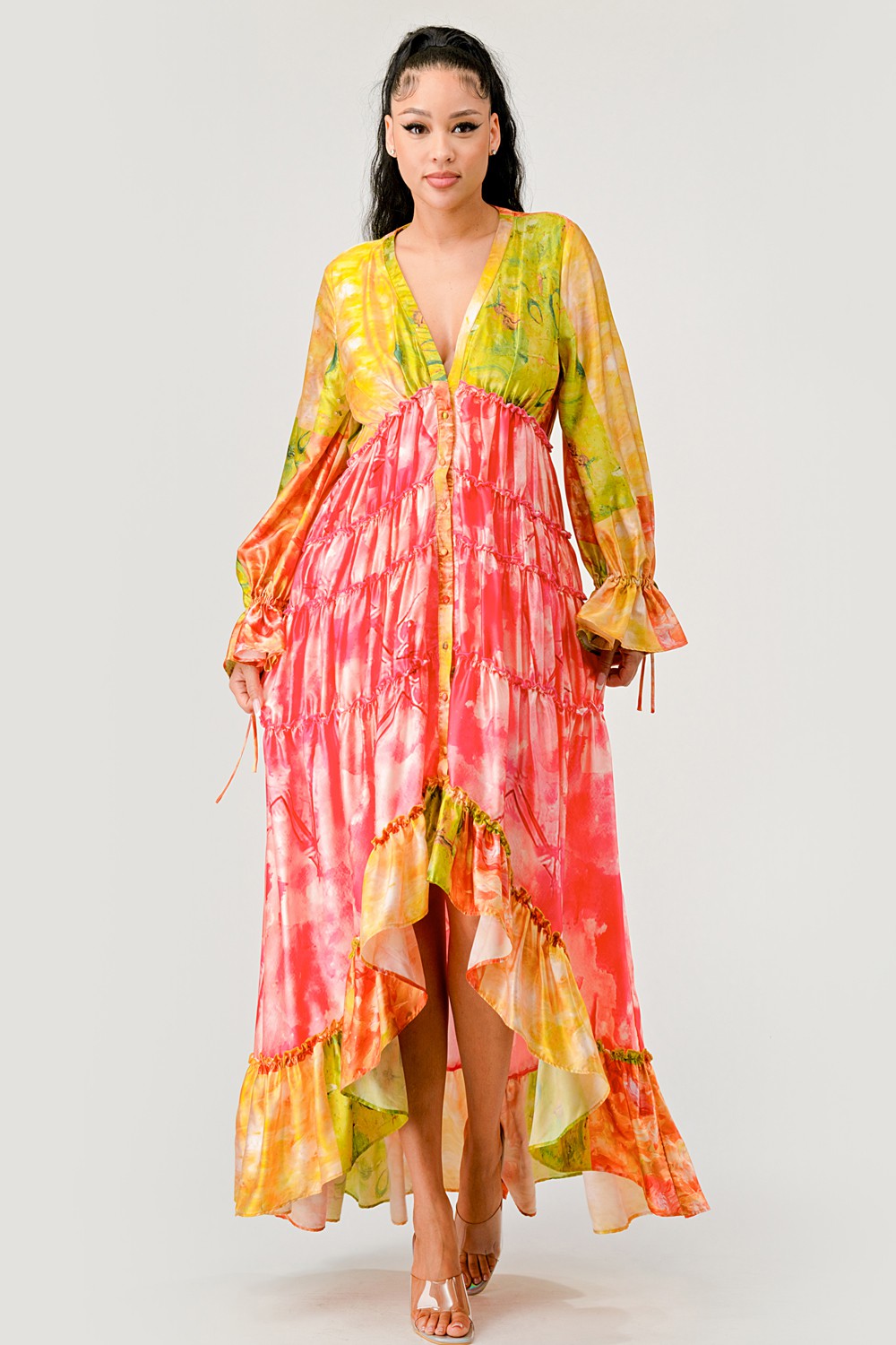 Sunset Breeze Tiered Maxi Dress in MULTICOLOR - Sunset Breeze Outfit
