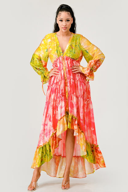 Sunset Breeze Tiered Maxi Dress in MULTICOLOR view 2 - Sunset Breeze Outfit