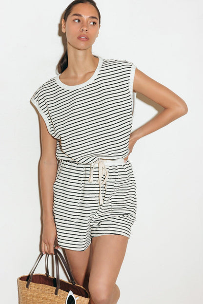 Sunset Cove Strip Romper in CREAM /BLACK - Sunset Color Romper (one-piece)