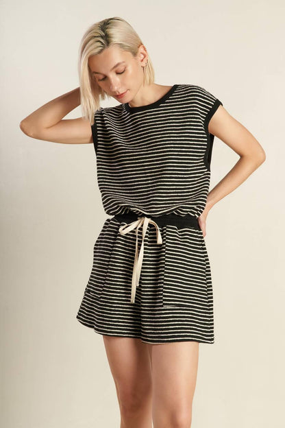 Sunset Cove Strip Romper in CREAM /BLACK view 2 - Sunset Color Romper (one-piece)