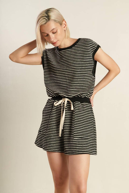 Sunset Cove Strip Romper in CREAM /BLACK view 2 - Sunset Color Romper (one-piece)