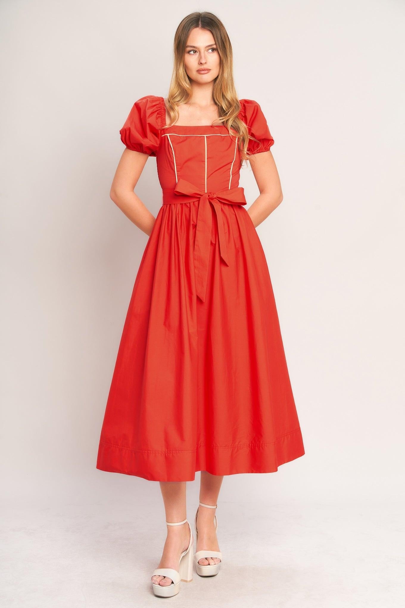 Sunset Romance Woven Midi Dress in CORAL RED - Sunset Love Dress Billabong