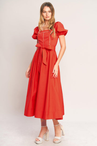 Sunset Romance Woven Midi Dress in CORAL RED view 3 - Sunset Love Dress Billabong