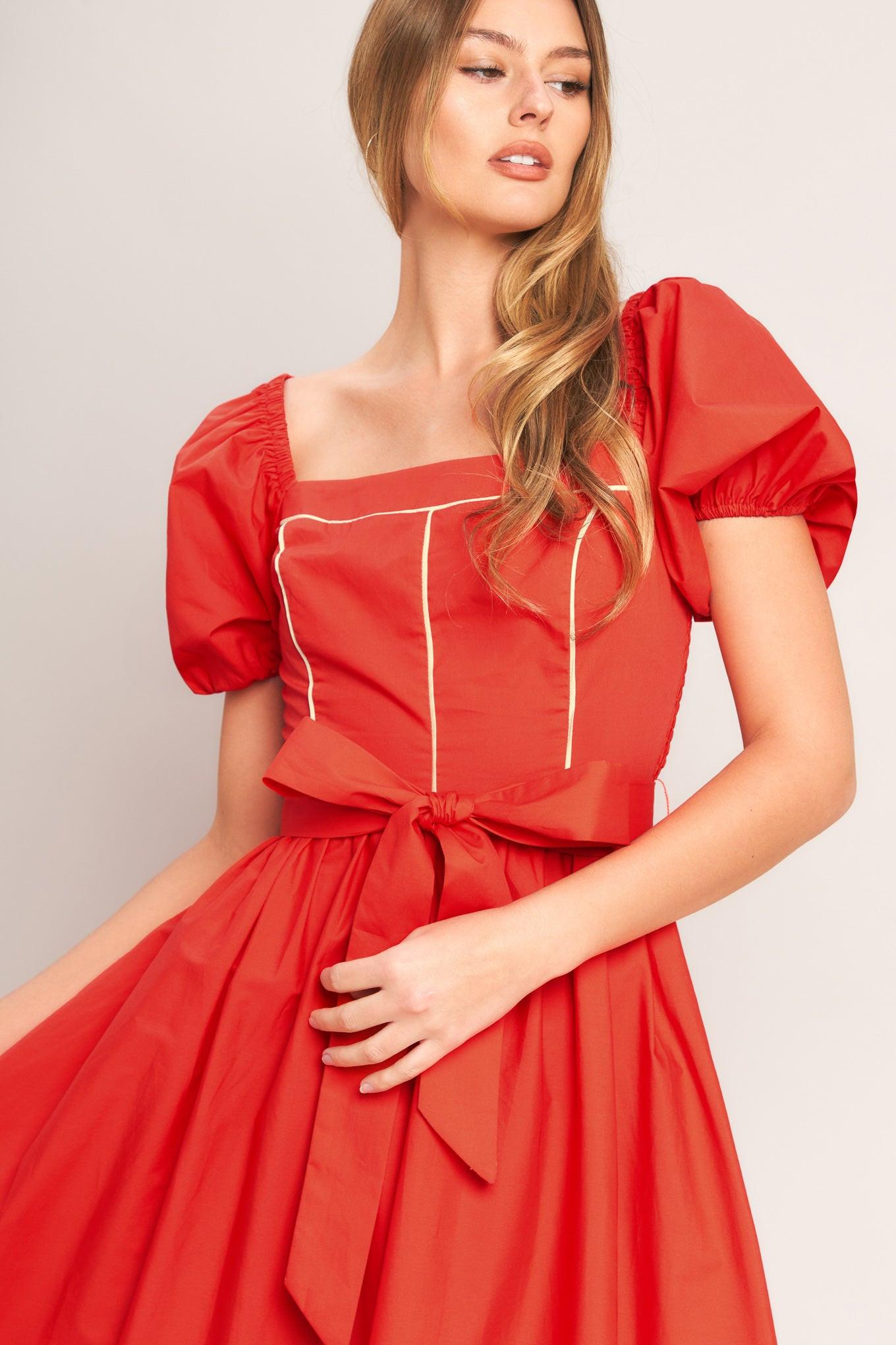 Sunset Romance Woven Midi Dress in CORAL RED view 4 - Sunset Love Dress Billabong