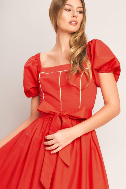 Sunset Romance Woven Midi Dress in CORAL RED view 4 - Sunset Love Dress Billabong