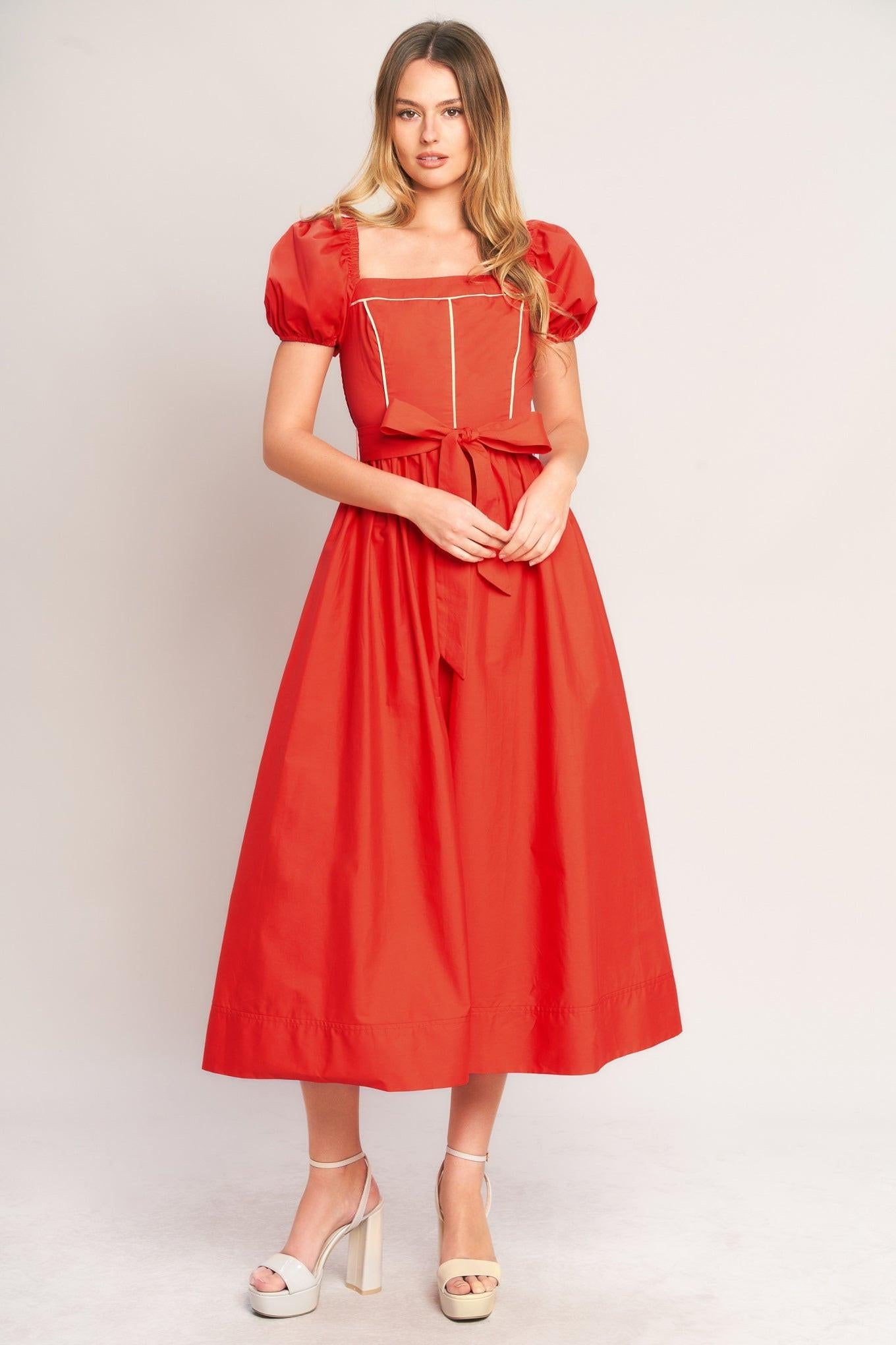 Sunset Romance Woven Midi Dress in CORAL RED view 5 - Sunset Love Dress Billabong