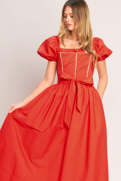 Sunset Romance Woven Midi Dress in CORAL RED view 6 - Sunset Love Dress Billabong