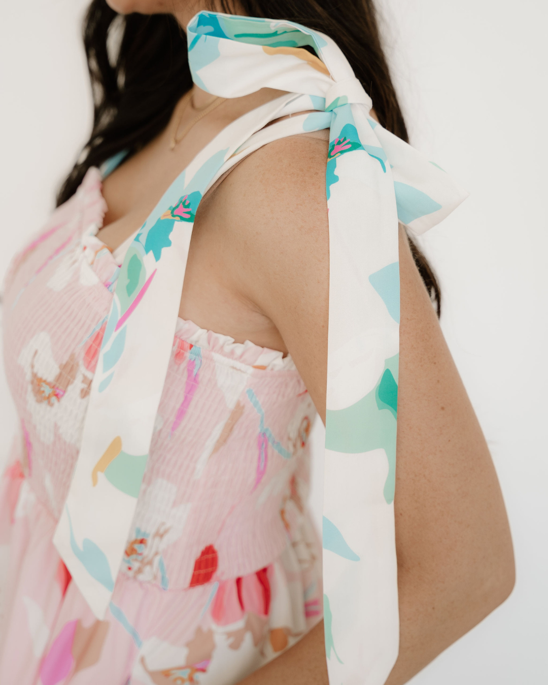 sunshine floral print Sunshine Floral Print Knotted Shoulder Smocked Maxi Dress view 4 (dress) - shop at us.meeeshop