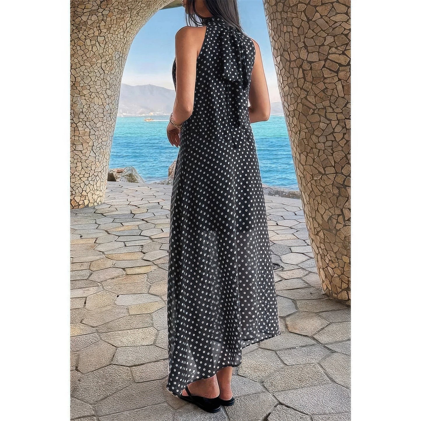 Supreme Fashion Halter Polka Dot Back Knot Tulle Dress in Black - Polo Halter Dress