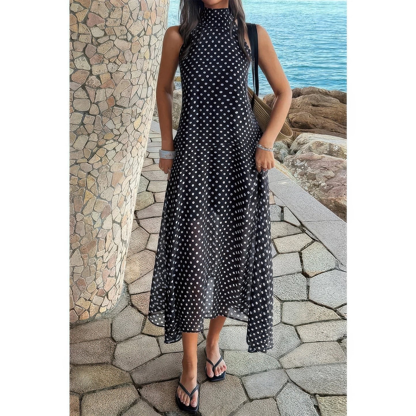 Supreme Fashion Halter Polka Dot Back Knot Tulle Dress view 5 - Polo Halter Dress
