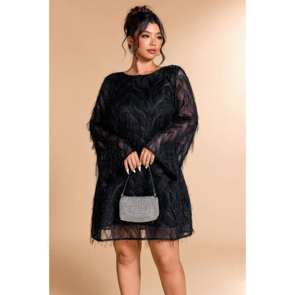 Supreme Fashion plus Size Sequin Fringe Lace Short Dress in Black view 3 - Curvy Fit - Plus Sequin Dress White