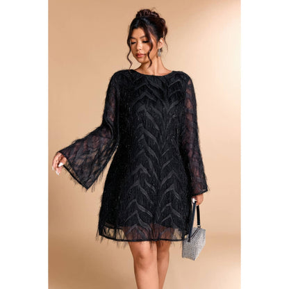 Supreme Fashion plus Size Sequin Fringe Lace Short Dress in Black view 4 - Curvy Fit - Plus Sequin Dress White
