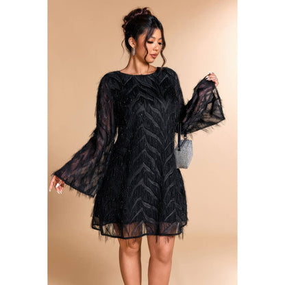 Supreme Fashion plus Size Sequin Fringe Lace Short Dress in Black view 5 - Curvy Fit - Plus Sequin Dress White