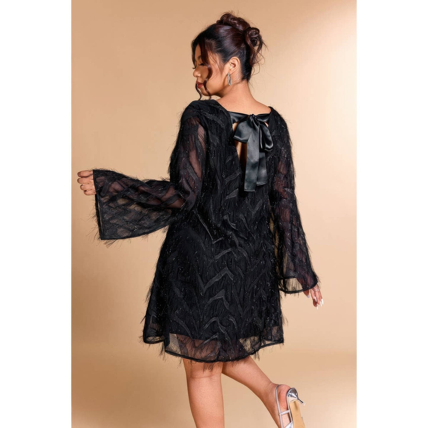 Supreme Fashion plus Size Sequin Fringe Lace Short Dress view 6 - Curvy Fit - Plus Sequin Dress White