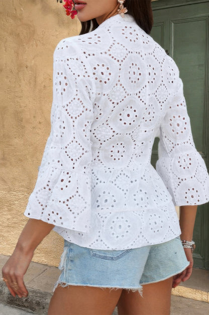 Supreme Fashion Solid Half Button Flounce Sleeve Peplum Blouse in Fluorescent Yellow view 12 - Solid Half Shirt For Men
