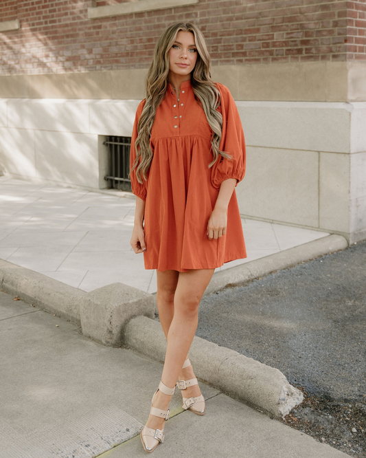 Sutton Corduroy Dress - Rust in Gold Flame - Rust Dress